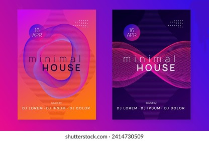 Dance flyer. Bright concert cover set. Dynamic fluid shape and line. Neon dance flyer. Electro trance music. Techno dj party. Electronic sound event. Club fest poster.