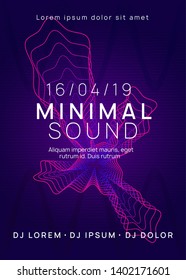Dance flyer. Bright show invitation template. Dynamic gradient shape and line. Neon dance flyer. Electro trance music. Techno dj party. Electronic sound event. Club fest poster.