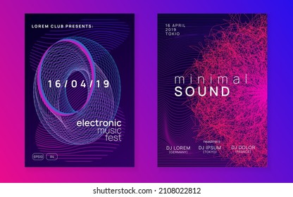 Dance flyer. Cool concert brochure set. Dynamic fluid shape and line. Neon dance flyer. Electro trance music. Techno dj party. Electronic sound event. Club fest poster.