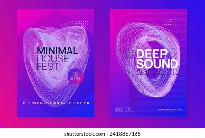 Dance flyer. Cool discotheque cover set. Dynamic gradient shape and line. Neon dance flyer. Electro trance music. Techno dj party. Electronic sound event. Club fest poster.