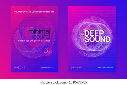 Dance flyer. Cool discotheque invitation set. Dynamic fluid shape and line. Neon dance flyer. Electro trance music. Techno dj party. Electronic sound event. Club fest poster.