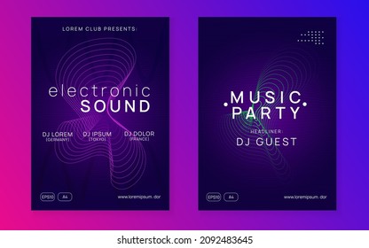 Dance flyer. Cool show banner set. Dynamic fluid shape and line. Neon dance flyer. Electro trance music. Techno dj party. Electronic sound event. Club fest poster.