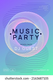 Dance flyer. Cool show cover layout. Dynamic gradient shape and line. Neon dance flyer. Electro trance music. Techno dj party. Electronic sound event. Club fest poster.