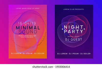 Dance flyer. Dynamic fluid shape and line. Cool concert brochure set. Neon dance flyer. Electro trance music. Techno dj party. Electronic sound event. Club fest poster.