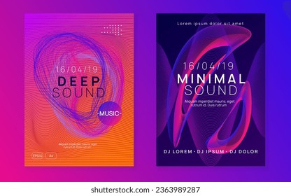 Dance flyer. Dynamic fluid shape and line. Cool show magazine set. Neon dance flyer. Electro trance music. Techno dj party. Electronic sound event. Club fest poster.