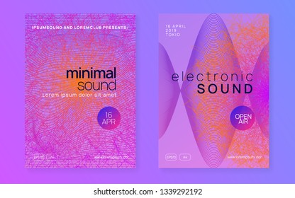 Dance flyer. Dynamic gradient shape and line. Wavy show cover set. Neon dance flyer. Electro trance music. Techno dj party. Electronic sound event. Club fest poster.