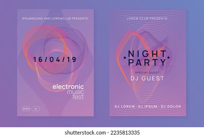 Dance flyer. Dynamic gradient shape and line. Digital show cover set. Neon dance flyer. Electro trance music. Techno dj party. Electronic sound event. Club fest poster.