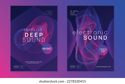 Dance flyer. Dynamic gradient shape and line. Creative discotheque banner set. Neon dance flyer. Electro trance music. Techno dj party. Electronic sound event. Club fest poster.