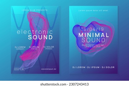 Dance flyer. Dynamic gradient shape and line. Curvy discotheque banner set. Neon dance flyer. Electro trance music. Techno dj party. Electronic sound event. Club fest poster.