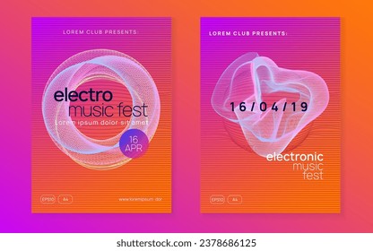 Dance flyer. Dynamic gradient shape and line. Minimal concert cover set. Neon dance flyer. Electro trance music. Techno dj party. Electronic sound event. Club fest poster.