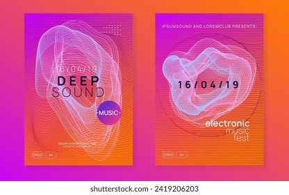 Dance flyer. Dynamic gradient shape and line. Creative discotheque invitation set. Neon dance flyer. Electro trance music. Techno dj party. Electronic sound event. Club fest poster.