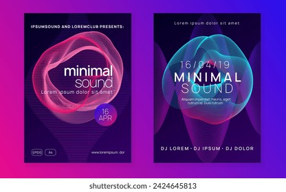 Dance flyer. Dynamic gradient shape and line. Bright concert brochure set. Neon dance flyer. Electro trance music. Techno dj party. Electronic sound event. Club fest poster.