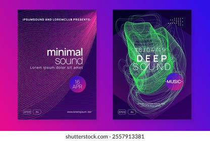 Dance Flyer. Electro Cover. Dj Event. Soundwave Audio Invitation. Green Techno Set. Pink Party Design. Sound Festival Template. Violet Dance Flyer