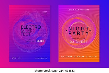 Dance flyer. Energy concert magazine set. Dynamic fluid shape and line. Neon dance flyer. Electro trance music. Techno dj party. Electronic sound event. Club fest poster.