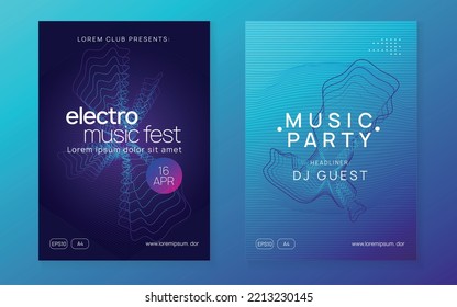 Dance flyer. Energy discotheque banner set. Dynamic fluid shape and line. Neon dance flyer. Electro trance music. Techno dj party. Electronic sound event. Club fest poster.