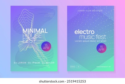 Flyer de baile. Conjunto de prueba. Cubierta de Electro. Póster de Edm verde. Fondo de la Discoteca Azul. Gráfico del Festival Techno. Invitación de Beat psicodélico. Flyer de Danza Rosa