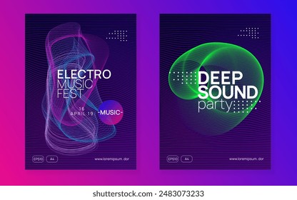 Dance Flyer. Green Dj Design. Techno Electro Element. Psychedelic Beat Invitation. Blue Discotheque Set. Party Magazine. Trance Vector. Pink Dance Flyer