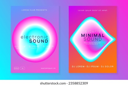 Dance Flyer. Indie Art For Set. Futuristic Background For Presentation Template. Disco And Exhibition Concept. Linear Techno Fest. Purple And Blue Dance Flyer