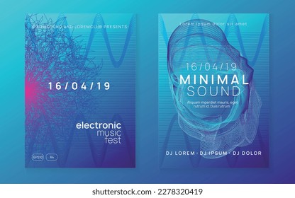 Dance flyer. Minimal concert brochure set. Dynamic fluid shape and line. Neon dance flyer. Electro trance music. Techno dj party. Electronic sound event. Club fest poster.