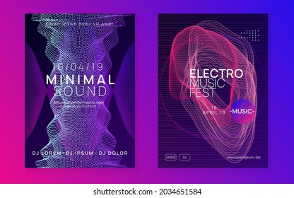 Dance flyer. Minimal discotheque banner set. Dynamic fluid shape and line. Neon dance flyer. Electro trance music. Techno dj party. Electronic sound event. Club fest poster.