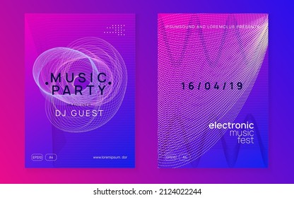 Dance flyer. Modern concert invitation set. Dynamic fluid shape and line. Neon dance flyer. Electro trance music. Techno dj party. Electronic sound event. Club fest poster.