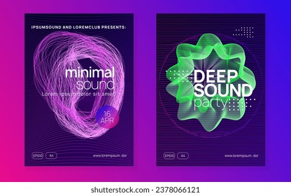 Dance flyer. Modern show banner set. Dynamic fluid shape and line. Neon dance flyer. Electro trance music. Techno dj party. Electronic sound event. Club fest poster.