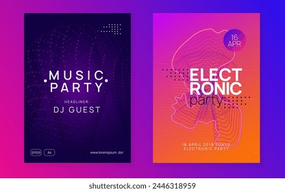 Dance Flyer. Music Electro Template. Sound Background. Blue Party Set. Psychedelic Audio Invitation. Green Techno Magazine. Trance Vector. Pink Dance Flyer