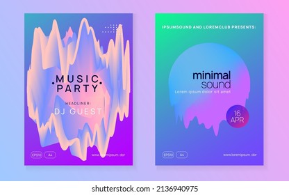 Dance Flyer. Techno And Discotheque Design. Linear Art For Brochure. Holiday Pattern For Invitation Template. Wavy Electro Poster. Purple And Turquoise Dance Flyer