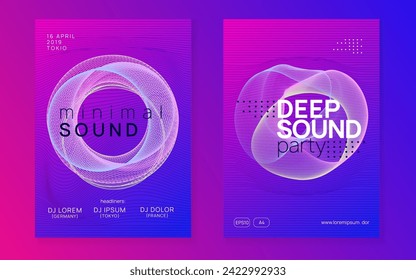 Dance flyer. Trendy discotheque invitation set. Dynamic gradient shape and line. Neon dance flyer. Electro trance music. Techno dj party. Electronic sound event. Club fest poster.