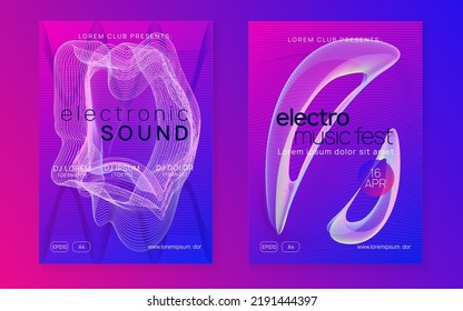 Dance flyer. Trendy show invitation set. Dynamic gradient shape and line. Neon dance flyer. Electro trance music. Techno dj party. Electronic sound event. Club fest poster.