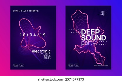 Dance Flyer. Violet Techno Background. Electro Cover. Psychedelic Radio Invitation. Discotheque Event. Edm Festival Template. Pink Night Club Banner. Blue Dance Flyer