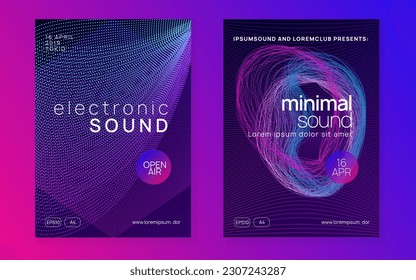 Dance flyer. Wavy discotheque cover set. Dynamic fluid shape and line. Neon dance flyer. Electro trance music. Techno dj party. Electronic sound event. Club fest poster.