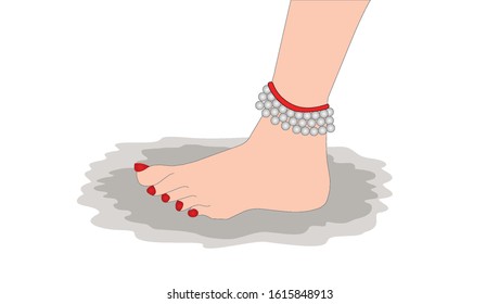 Dance form of Indian classical feet with wearing Alta and Nupur