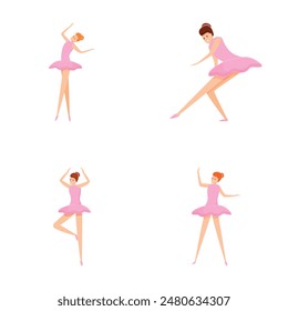 Dance girl icons set cartoon vector. Ballerina dancer in beautiful pose. Ballet, art