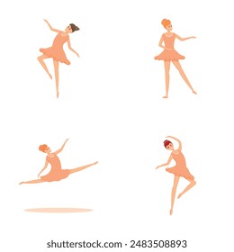 Dance girl icons set cartoon vector. Ballerina dancer in beautiful pose. Ballet, art