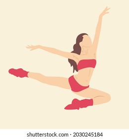 Dance of a girl in a jump. Vector image of a woman. Beautiful human body in a minimalist style.