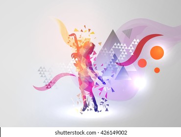 Dance Girl on Modern Abstract Background - Vector Illustration