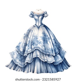 dance gown mannequin for ball in sketch watercolor illustration
