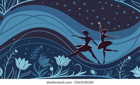 Dance Graceful Ballerinas Performing in a Magical Night Garden