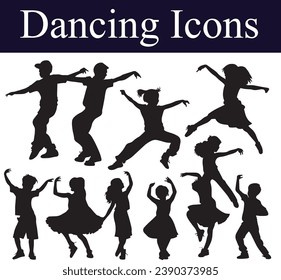 Dance icon boy and girl Children dancing street dance silhouette vector illustration. Group people dancing silhouette set.