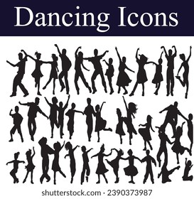 Dance icon boy and girl Children dancing street dance silhouette vector illustration. Group people dancing silhouette set.