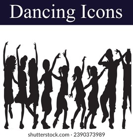 Dance icon boy and girl Children dancing street dance silhouette vector illustration. Group people dancing silhouette set.