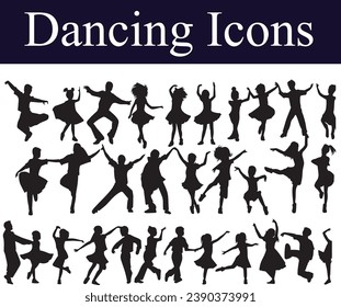 Dance icon boy and girl Children dancing street dance silhouette vector illustration. Group people dancing silhouette set.