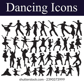 Dance icon boy and girl Children dancing street dance silhouette vector illustration. Group people dancing silhouette set.