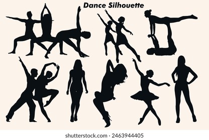 Dance icon boy and girl Children dancing street dance silhouette vector illustration. Group people dancing silhouette set