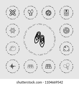 Dance icon. collection of 13 dance outline icons such as dancing emoji, roundelay, maracas, music equalizer, disco ball, speaker. editable dance icons for web and mobile.