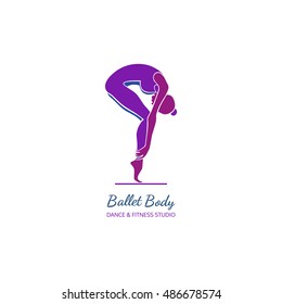 Dance icon concept. Ballet Body studio logo design template. Character silhouette isolated. Fitness class banner background with symbol sign abstract ballerina in dancing pose. Vector illustration.