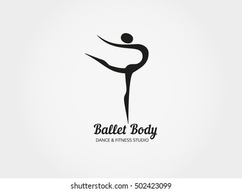 Dance Icon Concept. Ballet Body Studio Design Template. People Character Logo. Fitness Class Banner Background With Sign Symbol Of Abstract Stylized Ballerina In Dancing Pose. Vector Illustration.