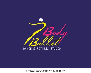 Dance icon concept. Ballet studio logo design template. Fitness dance class banner background with symbol of abstract ballerina in dancing pose. Modern bright color. Vector illustration.
