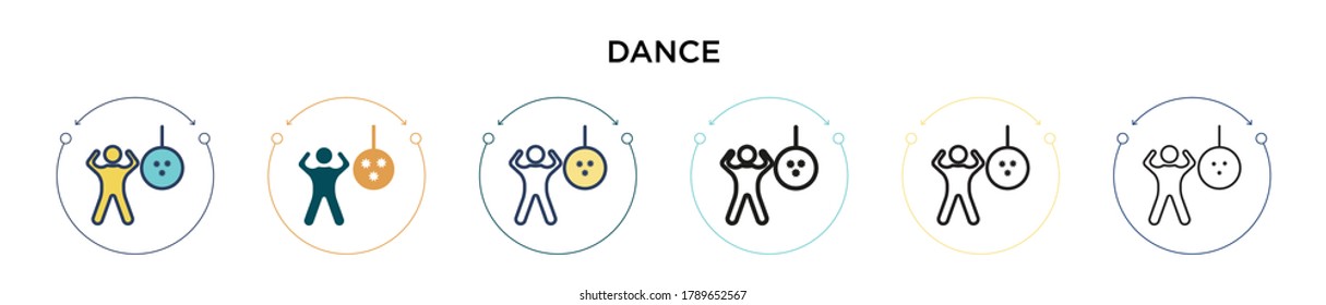 Dance icon in filled, thin line, outline and stroke style. Vector illustration of two colored and black dance vector icons designs can be used for mobile, ui, web